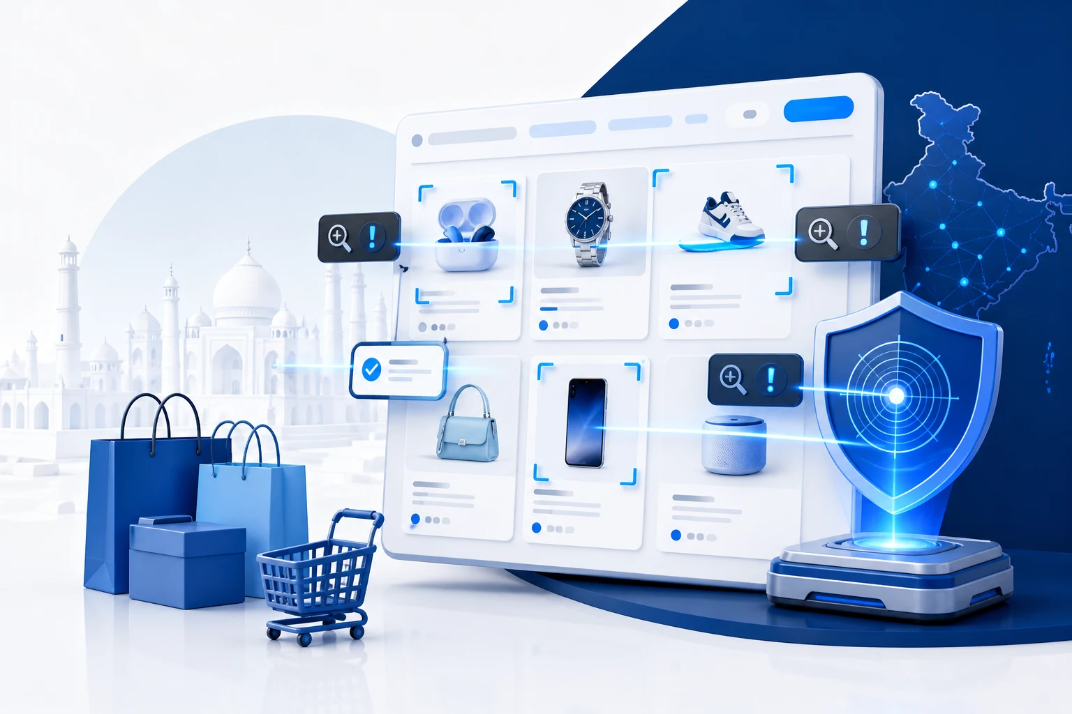 Marketplace Monitoring & Counterfeit Removal in India monitoring illustration Truviss marketplace monitoring & counterfeit removal in india monitoring illustration