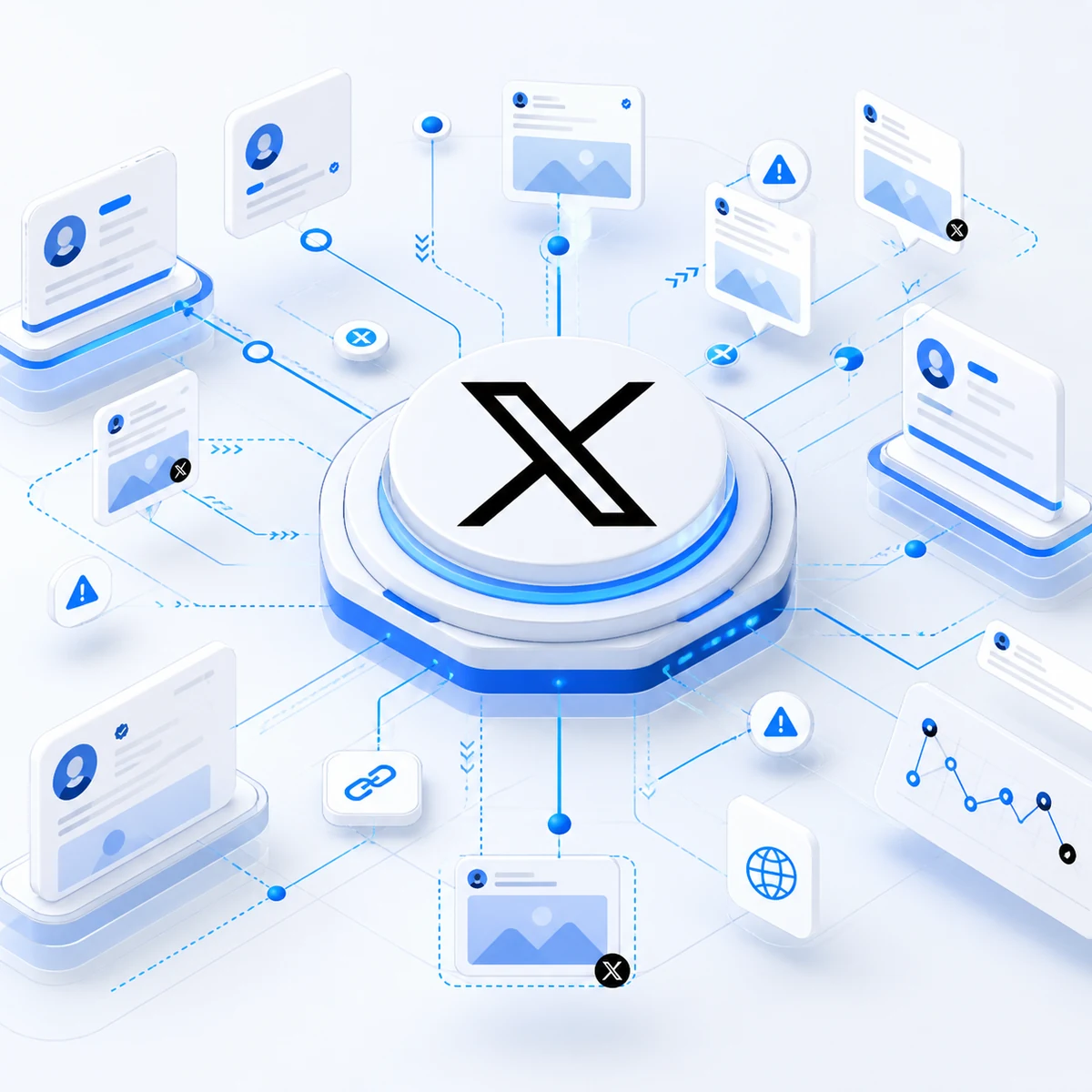 X logo at the centre of a Truviss profile and public post monitoring illustration
