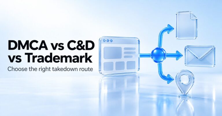 comparing DMCA takedown notice, cease-and-desist letter, and trademark complaint enforcement options