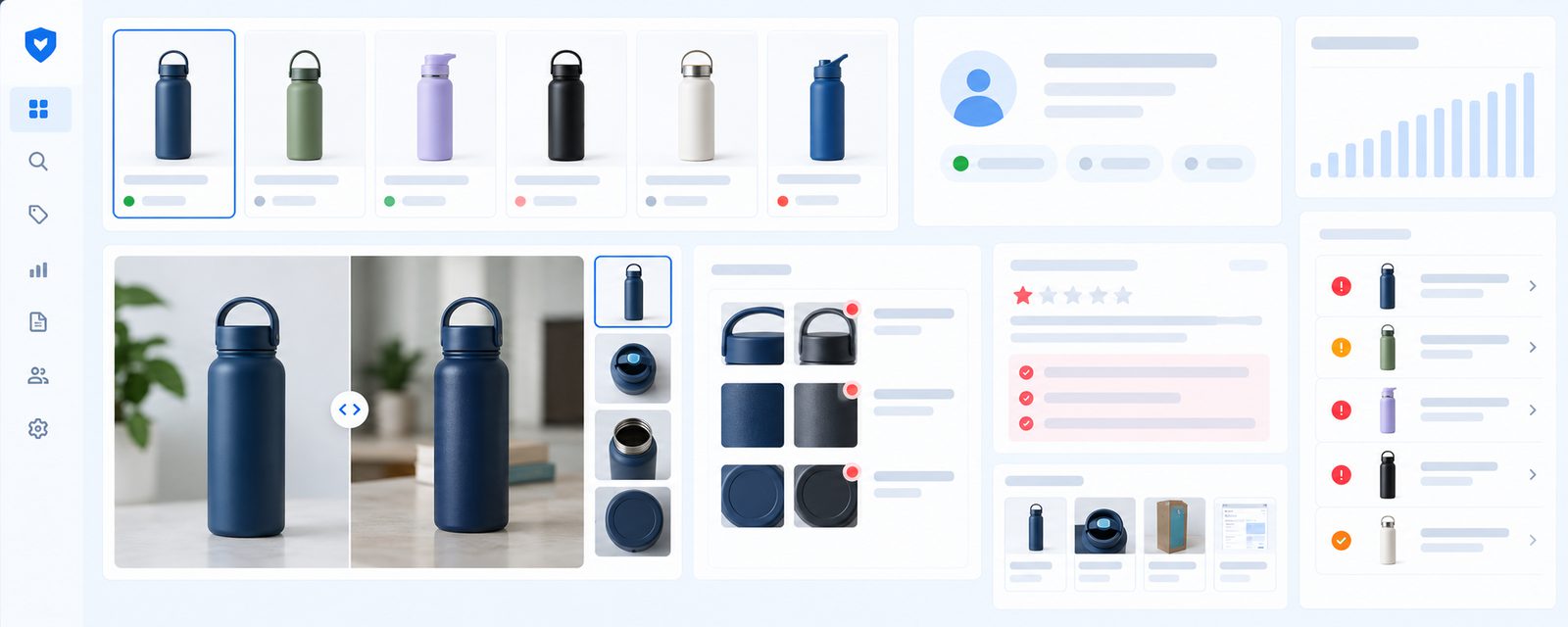 comparing a genuine water bottle against a counterfeit listed on Amazon