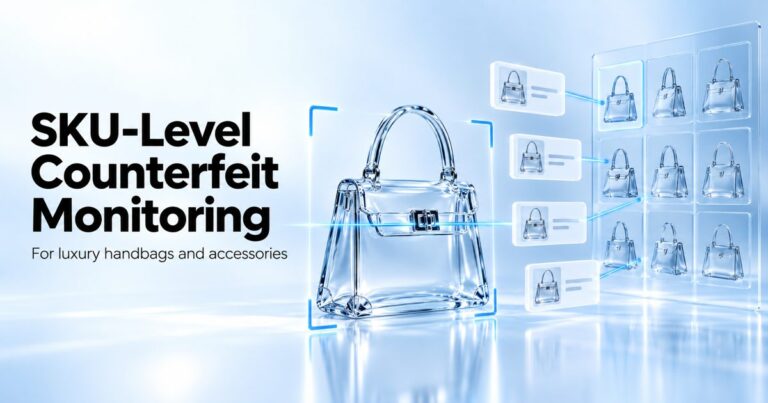 SKU-level counterfeit monitoring for luxury handbags and accessories brands