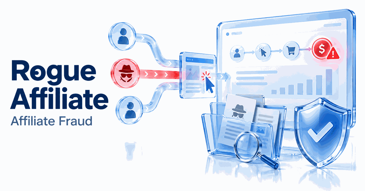 an affiliate marketing dashboard flagging a fraudulent commission claim
